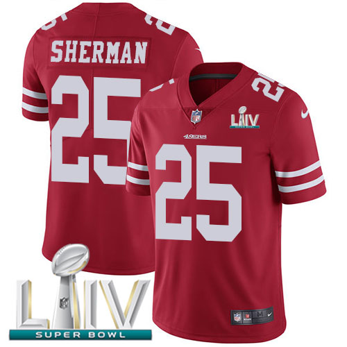 San Francisco 49ers Nike #25 Richard Sherman Red Super Bowl LIV 2020 Team Color Youth Stitched NFL Vapor Untouchable Limited Jersey->youth nfl jersey->Youth Jersey